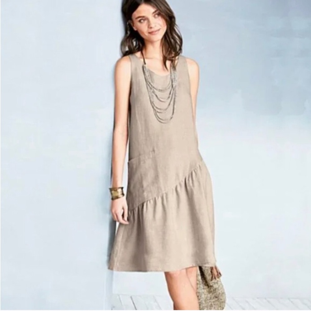 Garnet Hill Linen Trapeze Asymmetrical Seam Dress